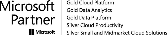 Microsoft Partner Gold Cloud Platform, Microsoft Partner Gold Data Analytics, Microsoft Partner Gold Data Platform, Microsoft Partner Silver Cloud Productivity und Microsoft Partner Silver Small and Midmarket Cloud Solutions